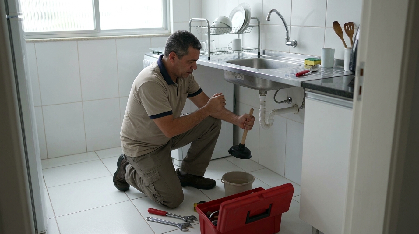 Desentupimento de pia residencial em São Gonçalo‑RJ