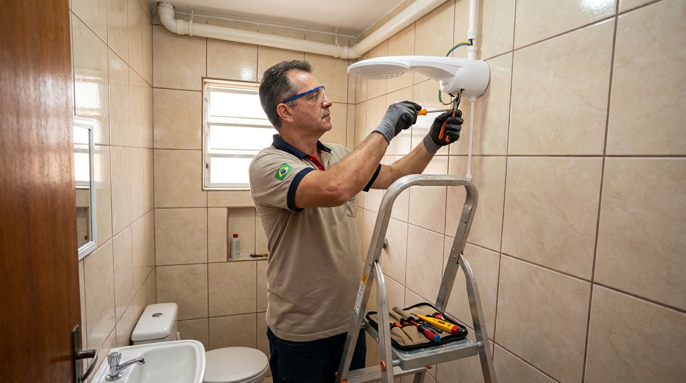 Instalação de chuveiro no banheiro em São Gonçalo‑RJ