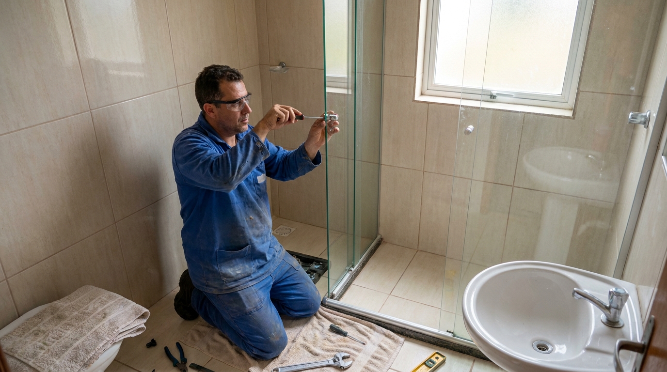 Técnico realizando manutenção de box em São Gonçalo‑RJ